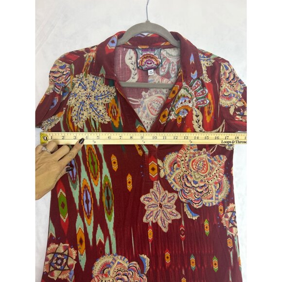 Johnny Was Feather Swing Polo Top Boho V-Neck XS Long Sleeve Fall Lightweight - Picture 9 of 14